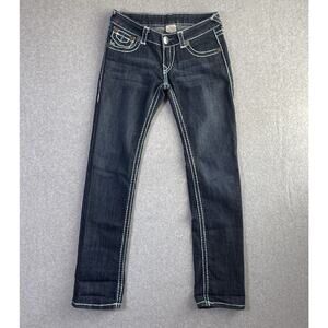 True Religion Joey Super T Jeans Womens 26 Blue White Stitching Straight USA